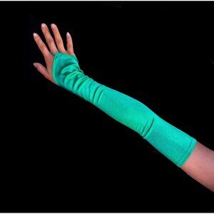 Women's Green Finger Loop Fingerless Long Satin Gloves Wedding Party Prom